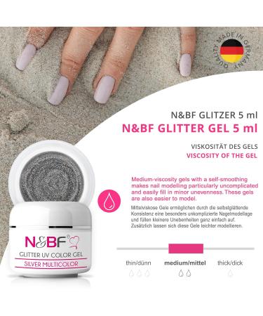 Shop N&BF Glitter Gel 5ml - Silver Multicolor UV LED Color Gel | Made in Germany | Acid-Free Self-Smoothing Nail Art - Buy Online on GoSupps.com