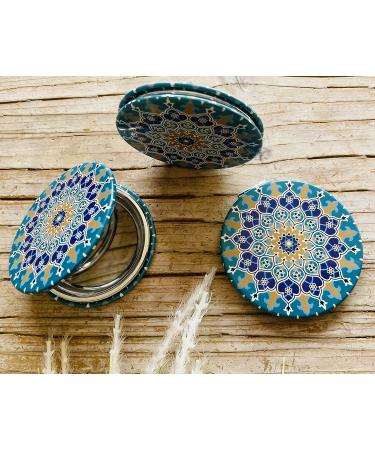Totally Turkish Metal Compact Mirror Small Folding Round Mirror With Magnetic Close 1x & 2x Magnification For Handbags Make-Up Travel & Commutes Bright & Funky Geometric Pattern (Dantela) - Buy Online on GoSupps.com