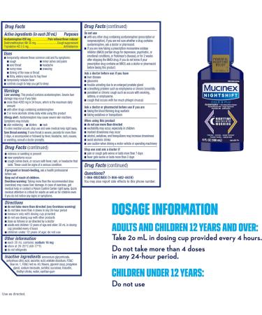 Mucinex Nightshift Cold & Flu Liquid - 6 Fl Oz - Relieves Fever, Sneezing, Sore Throat, Runny Nose & Cough - Buy Online on GoSupps.com