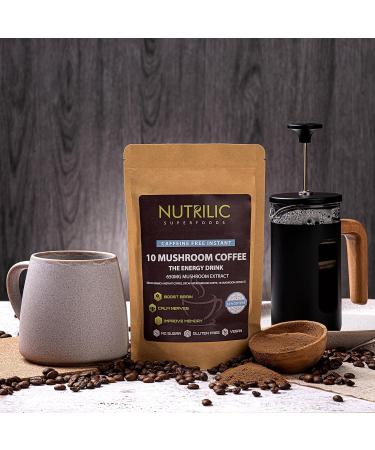 NUTRILIC 10 Muschroom Coffee Decaf Arabica Blend with Lions Mane Chaga Reishi Maitake Shitake Black Fungus Tremella Ginseng Extract Cordyceps and Golden Mushroom - Buy Online on GoSupps.com
