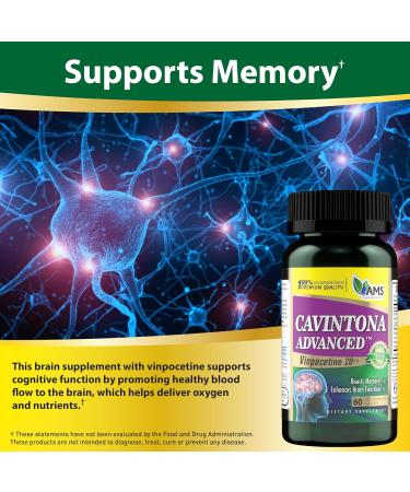 America Medic & Science Cavintona Advanced Supplement Vinpocetine 20mg for Memory Recall & Brain Health Supports Cognitive Function Focus Mental Clarity & Blood Flow 60 Capsules - Buy Online on GoSupps.com