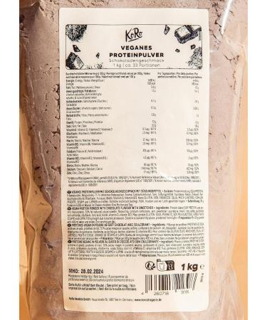 KoRo Vegan Protein Powder Chocolate 1kg - Plant-Based Rice Pea & Soy Protein for Rich Flavor & High Protein Content - Buy Online Internationally - Buy Online on GoSupps.com