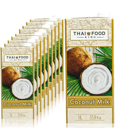 Thai food king - 10 pack premium coconut milk 1 liter - original coconut milk creamy ideal for cooking baking and for desserts - Coconut milk with a high coconut share