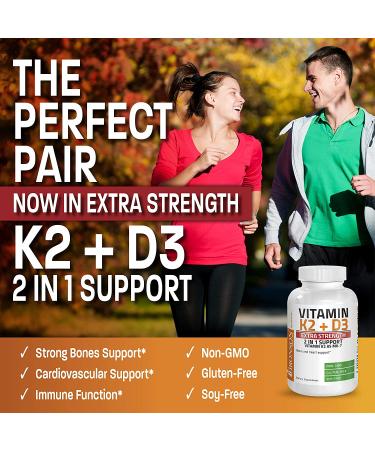 Bronson Vitamin K2 (MK7) & D3 Extra Strength Supplement - 10,000 IU Vitamin D3, 120 mcg Vitamin K2 MK-7 - Bone & Heart Health - Non-GMO Formula - 120 Capsules - Buy Online on GoSupps.com
