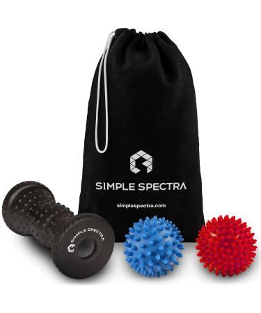 Foot Massager Roller & Spiky Ball Therapy Set - Massage Tool for Muscle Pain Relief from Plantar Fasciitis | Best for Trigger Point Release, Acupressure Reflexology with eBook Guide (3-Piece Set)
