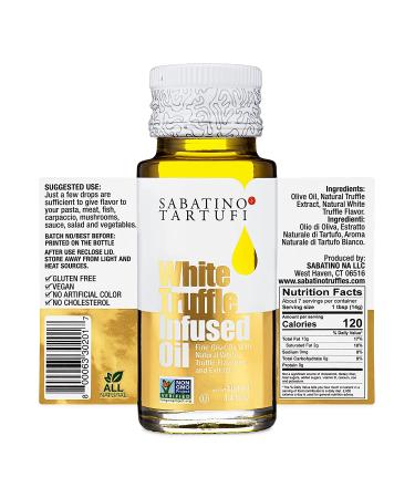 Sabatino Tartufi White Truffle Infused Olive Oil - All Natural, Vegan, Vegetarian, Kosher - 3.4oz - Buy Online on GoSupps.com