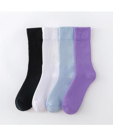 Kayhoma Extra Soft Cotton Diabetic Socks for Women 9-12 - Loose Fitting Crew Socks - Black, White, Blue, Purple - Buy Online on GoSupps.com