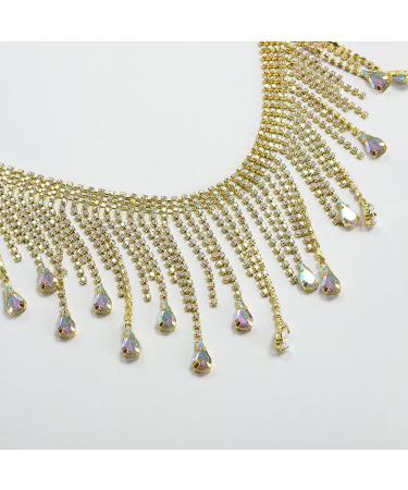 1 Yard Crystal Rhinestone Trim Ribbon Tassel Chain for Wedding Bridal Party - Drop-Gold - Buy Online on GoSupps.com