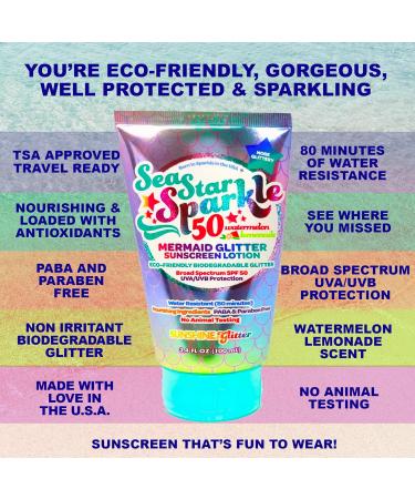 Seastar Sparkle Mermaid Watermelon Lemonade Glitter Sunscreen SPF 50 - Biodegradable Water Resistant Kids Lotion Cruelty Free Made in USA - 3.4oz - Buy Online on GoSupps.com