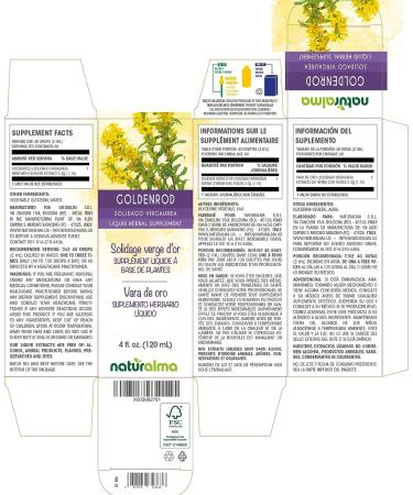 Goldenrod Herb with Flowers Tincture | Alcohol-Free Naturalma Liquid Extract | 4 fl oz Herbal Supplement | Vegan | Product of Italy - Buy Online on GoSupps.com