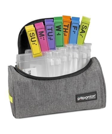 Portable Easy to Fill and Follow Pill Organizer for Medications and Supplements Gray
