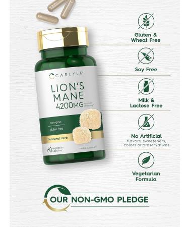 Carlyle Lions Mane Supplement Capsules | 60 Count | Vegetarian Non-GMO & Gluten Free - Buy Online on GoSupps.com