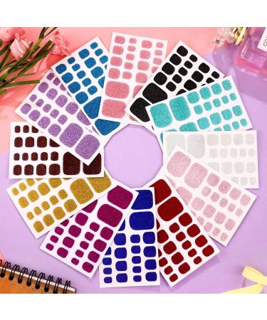 12 Sheets Glitter Toe Nail Wraps - Self-Adhesive Polish Stickers - Nail Art Decals - Manicure Kit with 12 Styles - Classic Colors for Women and Girls - Buy Online on GoSupps.com