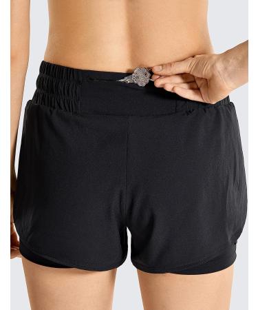CRZ YOGA Women's Mid Waisted 3'' Running Shorts with Liner - Medium Black - Buy Online on GoSupps.com
