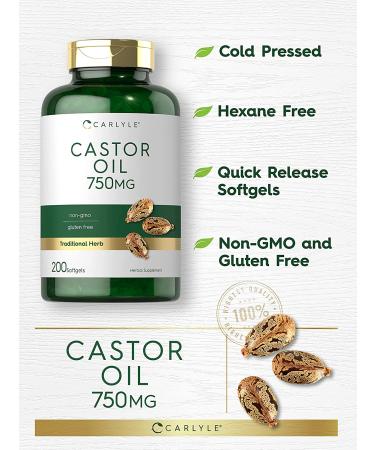 Castor Oil 750mg Softgels - 200 Pills | Non-GMO & Gluten-Free Herbal Supplement by Carlyle - Buy Online on GoSupps.com