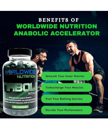 Worldwide Nutrition Anabolic Accelerator Supplement - Muscle Growth & Strength Power - Plant-Based Workout Enhancer - Cortisol Blocker & Metabolism Booster - 180 Capsules - Buy Online on GoSupps.com