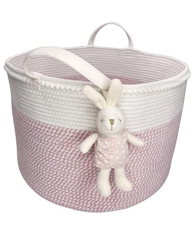 Baby Laundry Basket -Large Baby Basket Toy Storage  Grey Laundry Hamper- Pink Hamper -Toy Storage Woven Baskets and Nursery Organizer - Toy Organizers and Storage- Pink color with bunny rattle