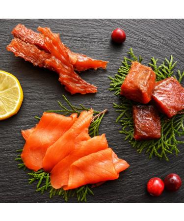 Smoked Salmon Lovers Gift Pack Basket Featuring 2 lbs Wild Pacific Canadian Salmon Lox and 1 lbs Salmon Nuggets Cured with Grade A Maple Syrup + 3 Packs of Salmon Jerky Gourmet Gift