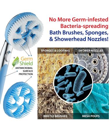 High Pressure 6-in-1 Aquassage by AquaCare - 76-mode Combo Showerhead with Hand Shower, Body Brush, Hair Brush & Arm in One! Stainless Steel Hose, Brush Holder - All-Chrome - Buy Online on GoSupps.com