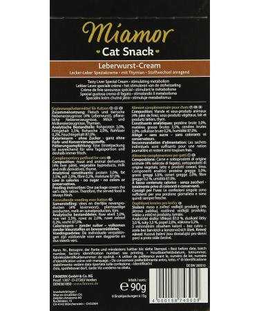Miamor Cat Snack Liver Sausage Cream - Tasty Treats for Cats | 11x6x15g - International Shipping Available - Buy Online on GoSupps.com