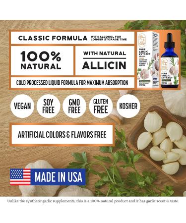Pure Garlic Extract with Allicin - Immune Support Supplement - Vegan Friendly - 2 fl oz Bottle - Buy Online on GoSupps.com