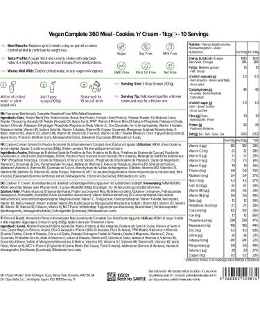 Complete Meal 360 Vegan | Cookies Cream | Nutritionally Balanced | 100% Vegan | Fast & Affordable Meal | THE PROTEIN WORKS | 1kg - Buy Online on GoSupps.com