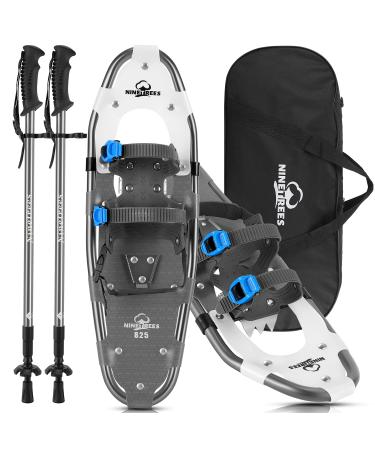 NineTrees Snowshoes for Men Women Youth Kids, Lightweight Aluminum Alloy All Terrain Snow Shoes with Adjustable Ratchet Bindings with Carrying Tote Bag ,14"/21"/ 25"/27"/ 30" 21 inch Grey(snowshoes with poles)