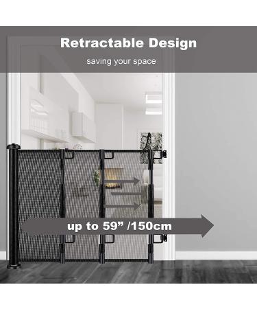 Retractable Baby Gate Dog Gate - Wiscky Extra Wide Safety Gates 33" Tall  Extends to 59" Wide  Easy to Roll and Latch Dogs Gate for Doorways  Stairs  Hallways  Deck  Banisters Indoor/Outdoor (Black) 33x59 Inch Black - Buy Online on GoSupps.com