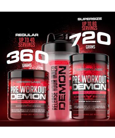 Pre Workout Demon - Hardcore Berry Pre-Workout Powder with Creatine, Caffeine & Beta-Alanine - 360g, 40 Servings - Buy Online on GoSupps.com
