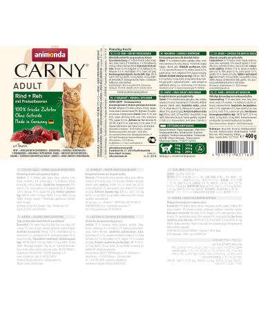 Animonda Carny Adult Cat Food - Wet Beef & Deer with Cranberries (6 x 400g) | Premium Nutrition for Adult Cats | International Shipping - Buy Online on GoSupps.com