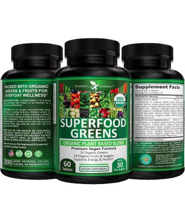 Potent Garden Organic Superfood Greens Fruit and Veggies Supplement Rich in Vitamins & Antioxidants with Alfalfa Beet Root & Tart Cherry to Boost Energy Immunity & Gut Health Greens Tablets 60 Ct - Buy Online on GoSupps.com