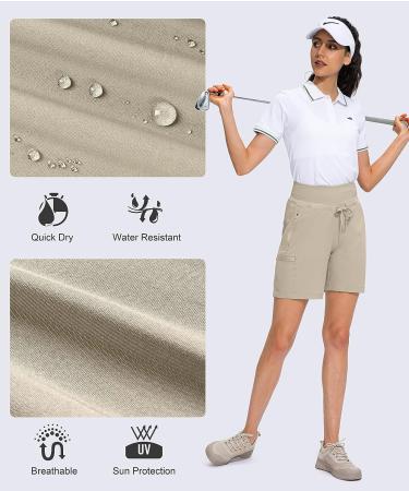 Obla Women's High Waisted Hiking Cargo Shorts - Quick Dry 7 Inch Golf Shorts with Zipper Pockets | Summer Athletic Wear for Women - Khaki, Medium - Buy Online on GoSupps.com