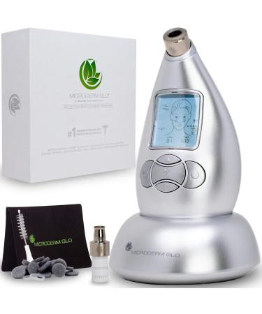 Microderm GLO Diamond Microdermabrasion Machine and Suction Tool - Clinical Micro Dermabrasion Kit for Tone Firm Skin, Advanced Home Facial Treatment System & Exfoliator For Bright Clear Skin Silver