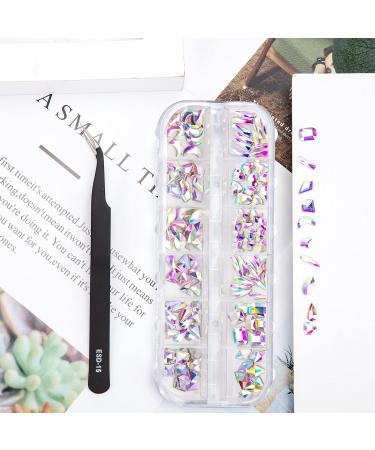 Rhinestones 12 Style Nail Art Rhinestones Glass Crystal AB Rhinestones Flat Back Nails Rhinestones Set with Pick Up Tweezers for Nails Face Clothing Craft 120 Pieces - Buy Online on GoSupps.com