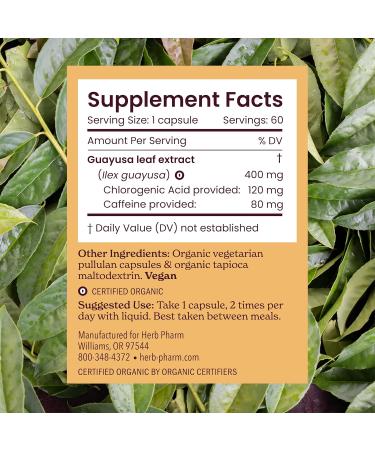 Herb Pharm Guayusa Capsules: USDA Organic Nootropic Brain Supplements for Focus Herbal Nootropic & Energy Support| 60 Vegan Capsules 30 Day Supply* - Buy Online on GoSupps.com