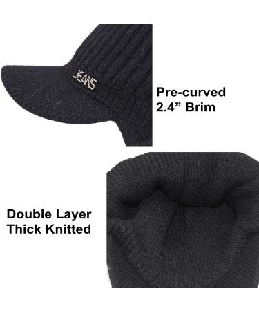 Muryobao Men's Winter Beanie Visor Hat | Warm Knitted Brim Cap for Outdoor Sports in Black - Buy Online on GoSupps.com