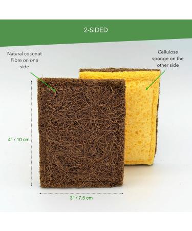 Biodegradable Sponge Coconut Fiber with Cellulose Eco Sponge Natural Sponges for Dishes Sustainable Environmentally Friendly Kitchen Scouring Pad Scratch Free Compostable 4 Pack - Buy Online on GoSupps.com