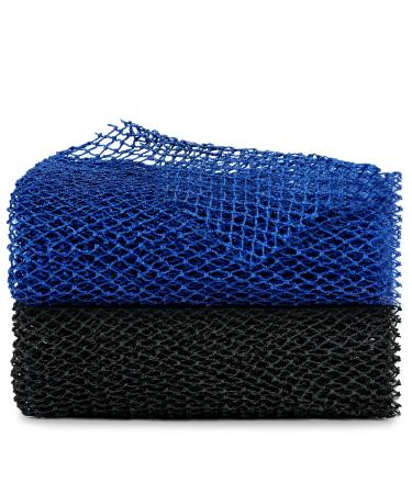 African Net Sponge, 2 Pieces African Exfoliating Net, Premium Nylon African Bathing Sponge Net, African Wash Net for Daily Back Body Scrub Scrubber Shower Net (Black, Blue)