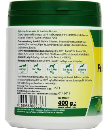 CDVet Natural Products for Dogs & Cats - Fur & Skin Vital 400g | Supplementary Feed for Fur Problems Shed & Hair Loss - Buy Online on GoSupps.com