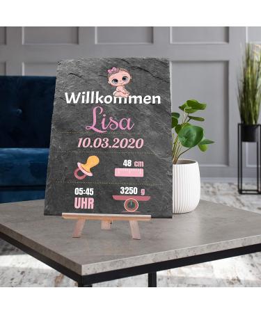 Personalized Wall Motif Slate Gift - 20x30 cm for Birth Baptism & Baby - Ideal for Families & Girls - M0387 Welcome Pink - Buy Online on GoSupps.com