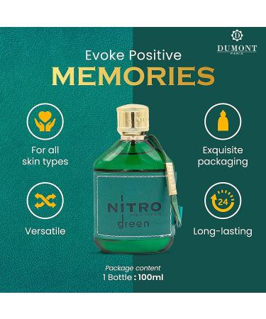 Dumont Nitro Green - Eau De Parfum - 3.4oz - Luxury Perfume for Men - Woody Floral Fruity & Masculine Fragrance - Long Lasting Cologne Mist & Body Spray - for Him Fruit Woody & Floral Fragrance - Buy Online on GoSupps.com