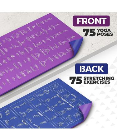 Yoga Mat with 75 Illustrated Poses & Stretches + Carrying Strap | Non-Slip Extra-Thick Mat for Men and Women | Beginner-Friendly | Blue/Purple (68 x 24) - Buy Online on GoSupps.com
