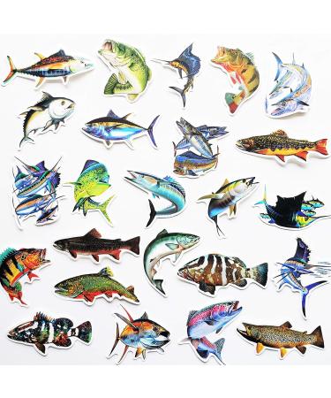 50Pcs Funny Fishing Rod Decals Grouper Bass Trout Sailfish Stickers Fishing Decals for Trucks Window Boat Fishes
