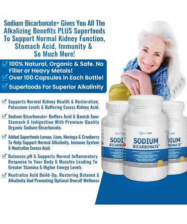 Organic Sodium Bicarbonate Alkaline 650 mg Capsules - Enhanced Kidney Support Stomach Acid Neutralizer with Alkalizing Superfoods Immune & Sports Performance Aid Fast-Acting Antacid 60 Caps 60 Count (Pack of 1) - Buy Online on GoSupps.com