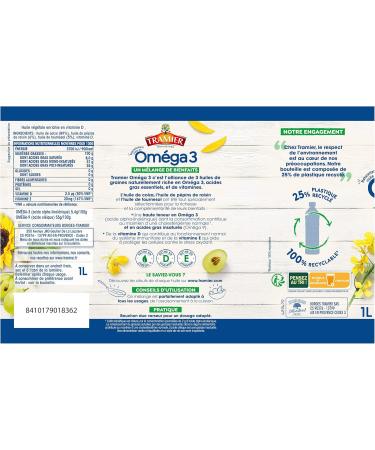 Tramier Oil Blend Rich in Omega 3 (1 x 1 L) Blend of Rapeseed Oil Grape Seed Oil and Sunflower Oil Oil Bottle Rich in Vitamins D and E - Buy Online on GoSupps.com