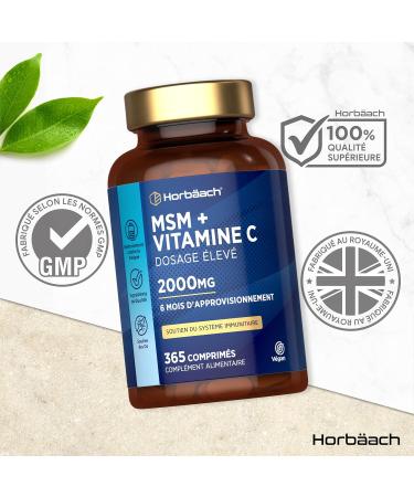 MSM 2000mg Avec Vitamine C | 365 Comprim s Vegan Pour 6 Mois | M thylsulfonylm thane et Acide Ascorbique | Alternative la MSM Poudre | Compl ment Alimentaire Hautement Dos | par Horbaach - Buy Online on GoSupps.com