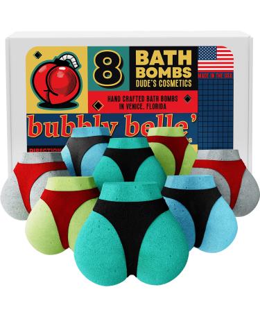 Men Bath Bombs Large Booties Gift Set  8 XXL Handmade Organic Aromatherapy Fizzies with Essential Oil Blends  Coconut Oil  and Epsom Salt  Vegan for Husband  Dad & Boyfriend
