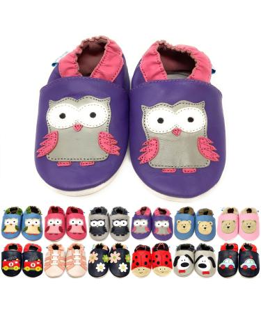 MiniFeet Premium Soft Leather Baby Shoes - BUY 4 PAIRS & GET 1 OF THEM FOR FREE ! - Toddler Shoes - 0-6 Months to 4-5 Years 6-12 Months Purple Owl