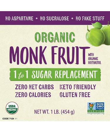 Now Foods Organic Monk Fruit 1-to-1 Sugar Replacement - 1 lb (454 g) | Natural Sweetener - Buy Online on GoSupps.com