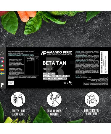 Amando Perez Beta Carotin Depot Browning Capsules - 180 Vegan Softgels with 50 000 I.E - High Dose Vitamin A & Tan Enhancer - Buy Online on GoSupps.com